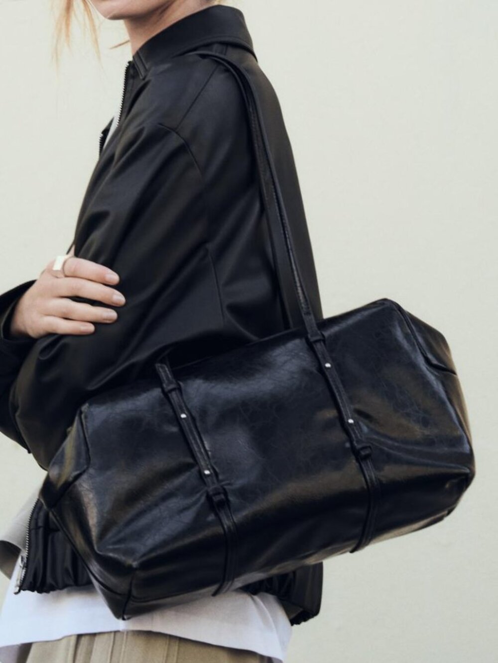 ZARA BLACK FAUX LEATHER SATCHEL SHOULDER BAG